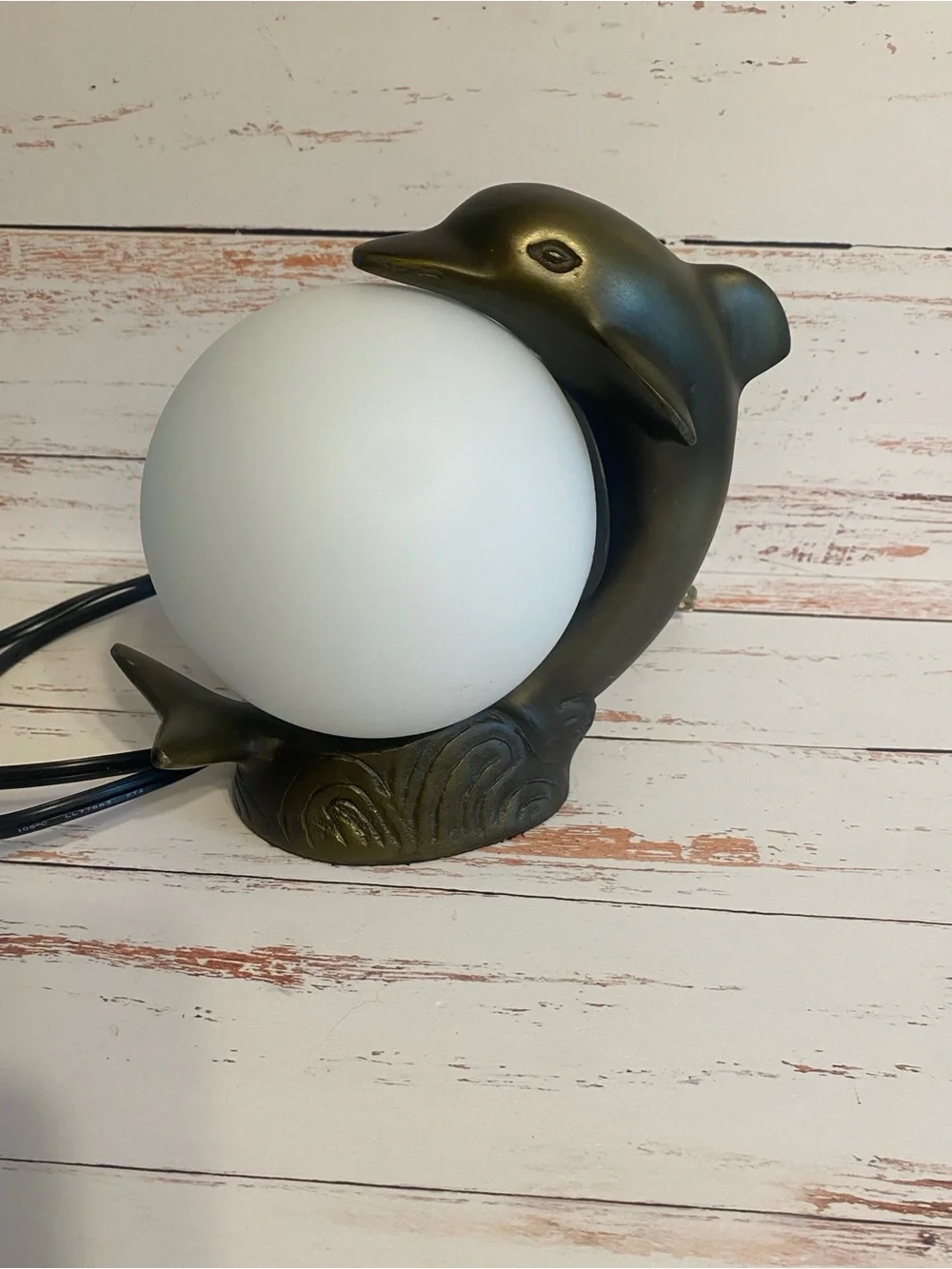 Dolphin TV Lamp in Bronze with White Globe